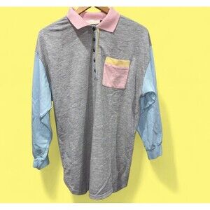 Vintage 90s Pastel Colorblock Long Sleeve Polo Rugby Shirt Men’s M Preppy Spring